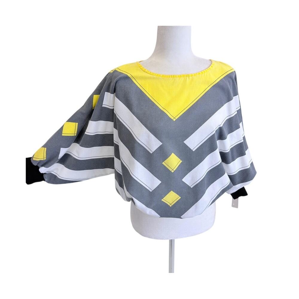 Vintage 1980's Gray and Yellow Cotton Batwing Top